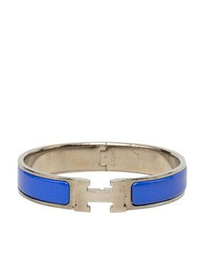 Hermes Clic H PM Bracelet Bangle Silver Blue Metal Enamel
